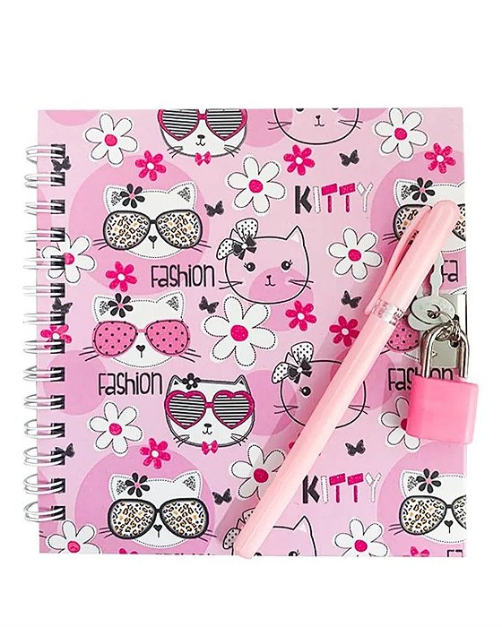 Diário Gatinho Rosa com Caneta _ Fofy