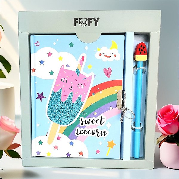 Diário Docinho Azul com Caneta Picolé_ Fofy