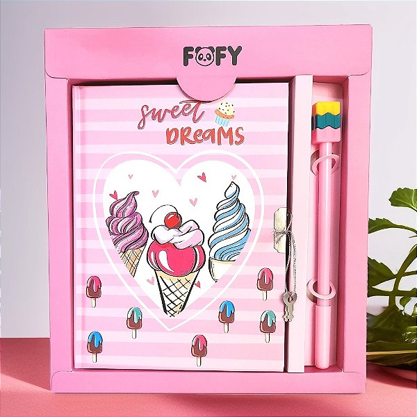 Diário Docinho Rosa com Caneta Sorvete_ Fofy