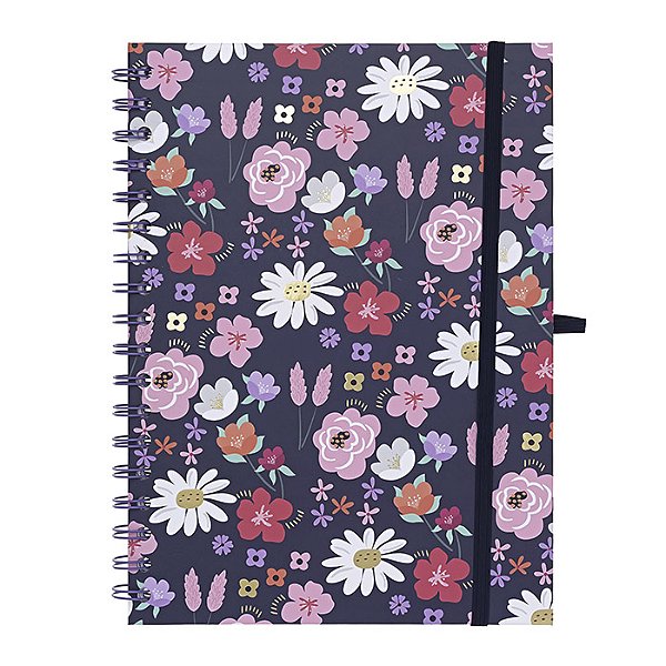 Caderno College Argolado Flowers Capa Dura - Molin