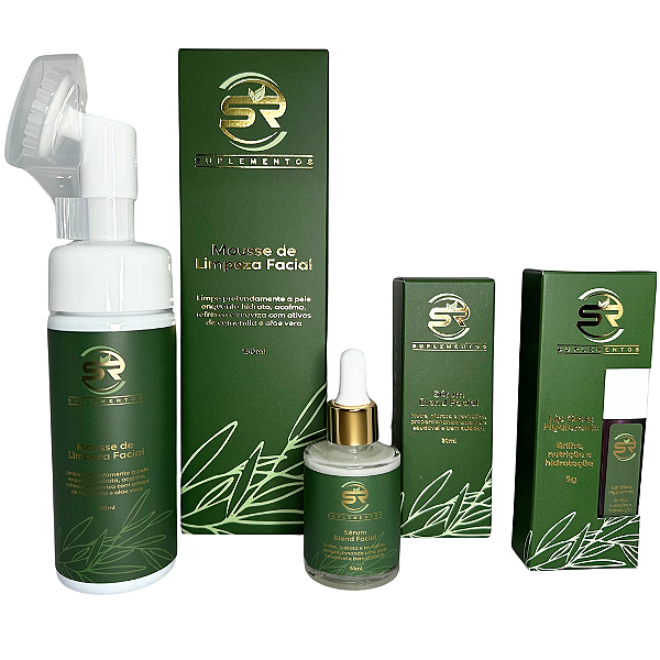 Kit Skincare Exclusivo da SR Suplementos - Sérum Blend Facial + Mousse de Limpeza Facial + Lip Gloss Hyaluronic