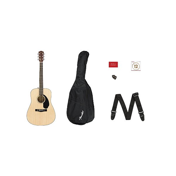 Pack com Violao Fender CD 60S Dreadnought Nat WN Spruce Natural + Acessórios