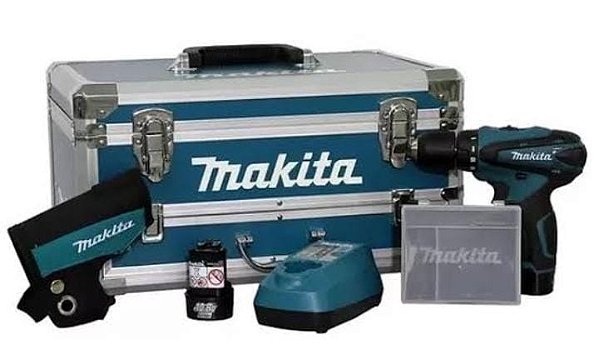 KIT PARAFUSADEIRA A BATERIA 12V C/ ACESSORIOS E MALETA ALUM. MAKITA