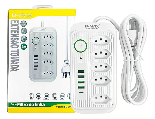 FILTRO DE LINHA C/ 5 TOM + 4 USB 2MTS B-MAX