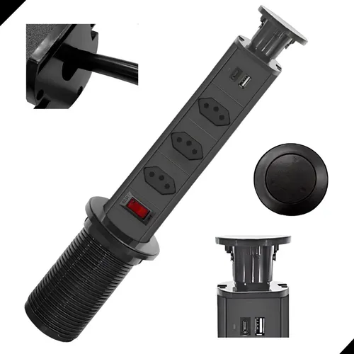 B-MAX TORRE DE TOMADAS PRETA RETRATIL C/ 3 TOMADAS + USB
