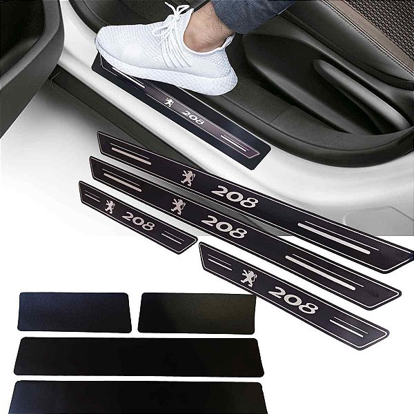 Kit jogo de Soleiras de porta  Peugeot 208 protetor preto