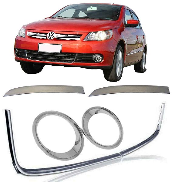 Kit aplique Cromado da grade U e palheta farol milha Gol G5