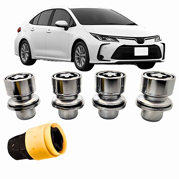 Kit Porca parafuso de roda Antifurto Cromado Corolla Fielder