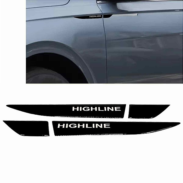 Emblemas Lateral Volks HIGHLINE preto nome cromado resinado