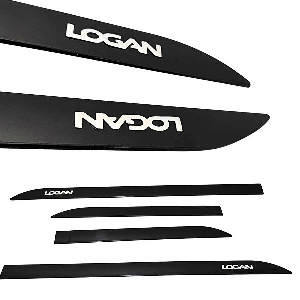 Friso Lateral Porta Logan Preto Nacre Nome Cromado