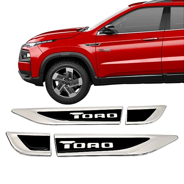 Kit Aplique Lateral Fiat TORO nome Resinado TAG cromada