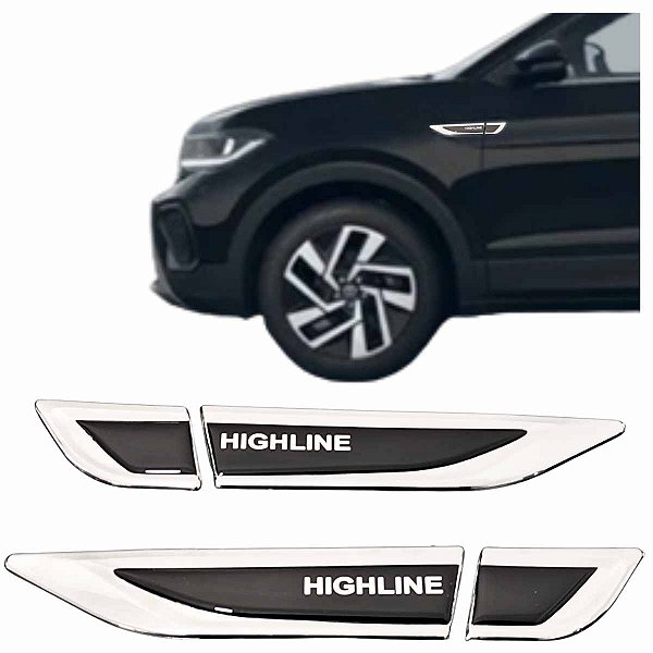 Emblemas Aplique Lateral VW HIGHLINE Resinado TAG Cromada