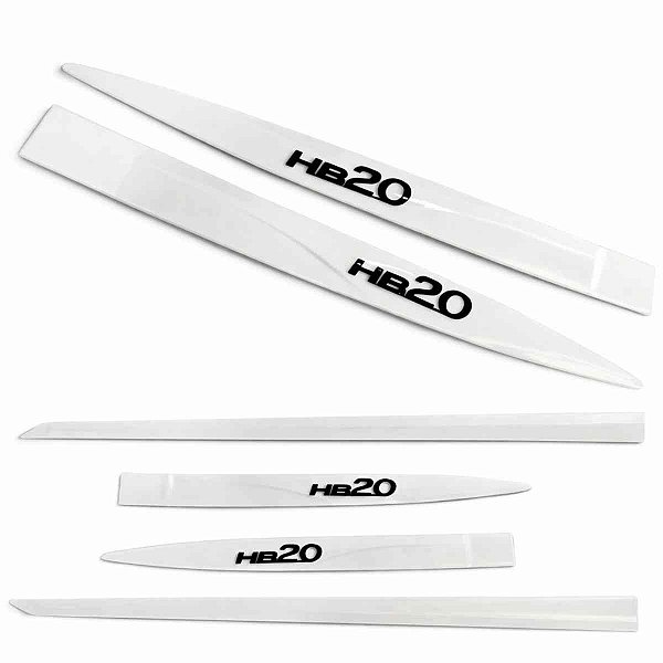 Friso Lateral HB20 Branco Atlas nome alto relevo Preto fosco