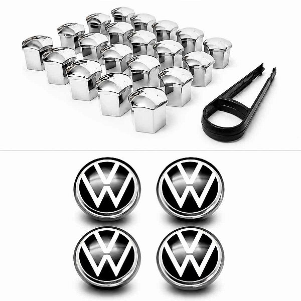 Kit 16 capas e calota centro roda cromado VW parafuso 17mm