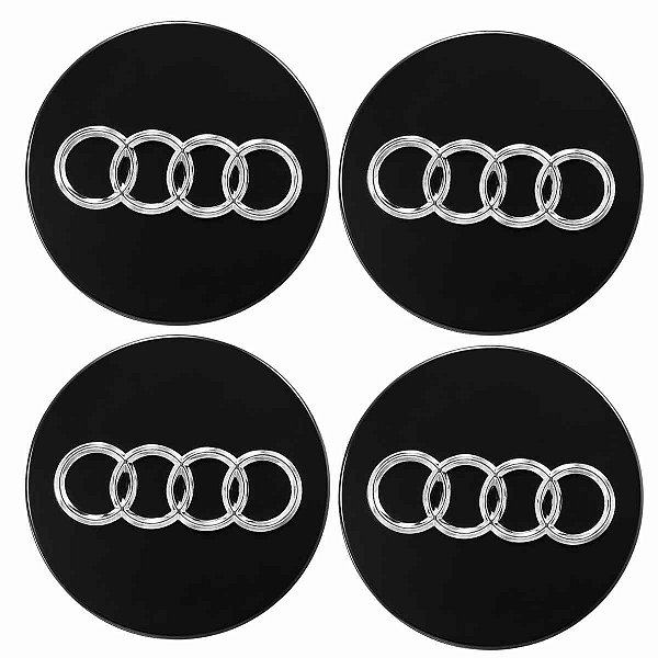 Jogo Calota centro roda Audi A3 A4 Q7 Black piano Logo cromado em alto relevo