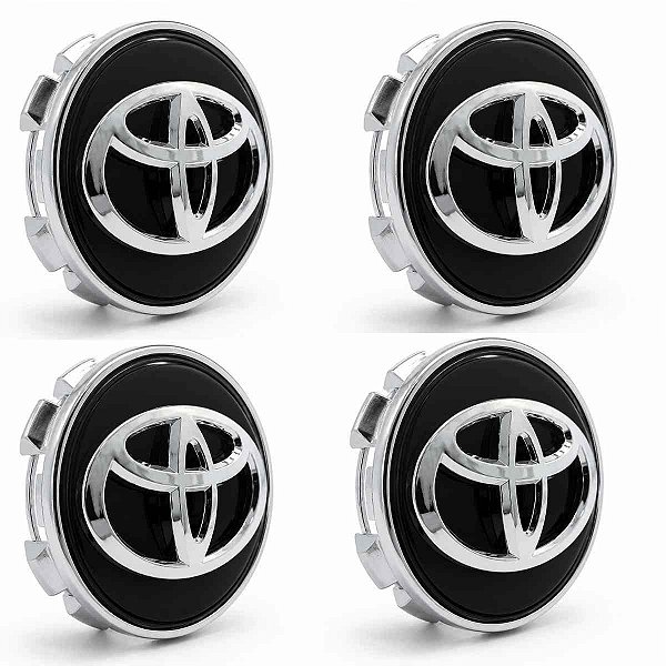 Jogo Calota centro roda Corolla Rav4 Black Piano Cromado 62mm