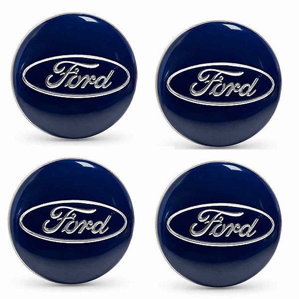 Jogo Calota centro roda Ford Fiesta Focus Eco Sport Azul Original 55MM