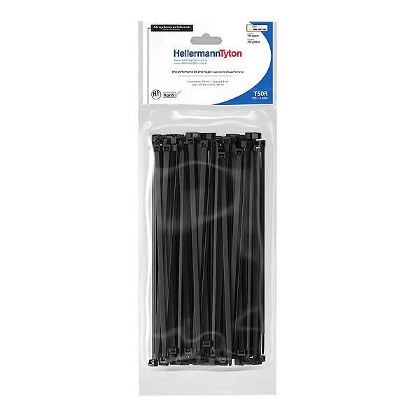ABRACADEIRA NYLON T50R PRETA - 200 X 4,6 MM - 100 UND