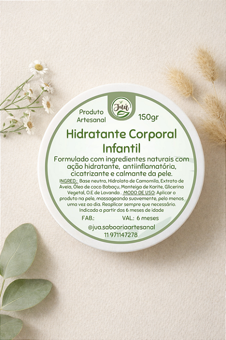 Hidratante Infantil Natural - Alergias Dermatite Eczema e pele sensível - com Camomila, Lavanda e Aveia