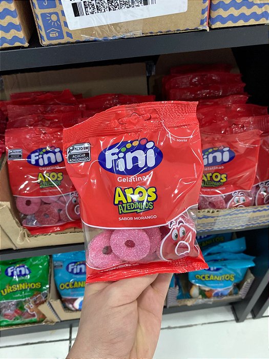 Bala Fini Aros de Morango Azedinhos 90g