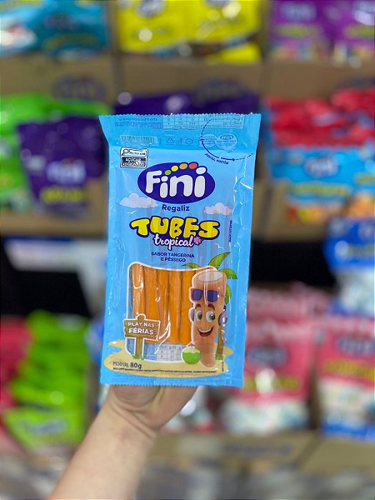 Bala Fini Tubes Tropical Tangerina e Pessego 80g