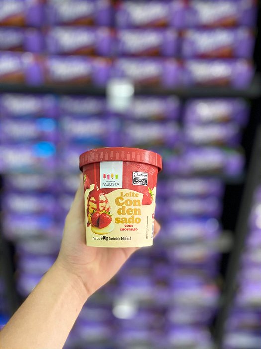 Pote De Sorvete Paleteria Paulista Leite Condensado Com Morango 500ml