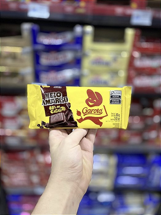 Barra De Chocolate Garoto Meio Amargo 40% Cacau 80g