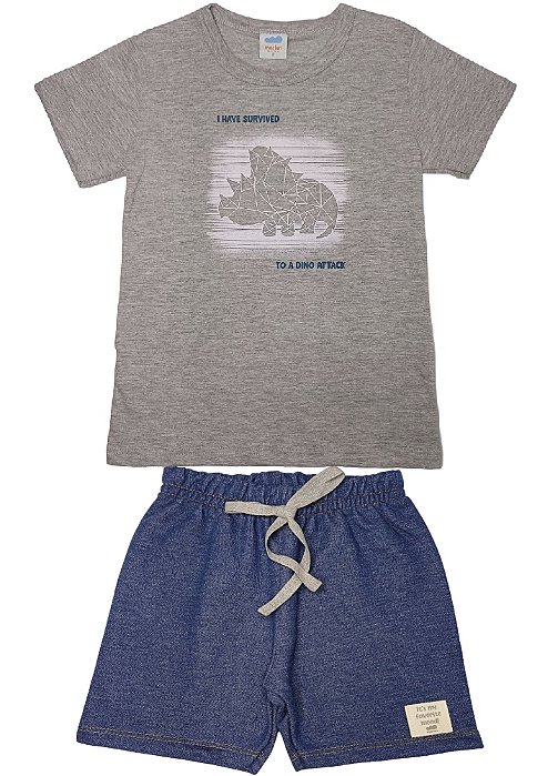 Conjunto Infantil Menino Camiseta e Bermuda Dino Marlan - 1 AO 3