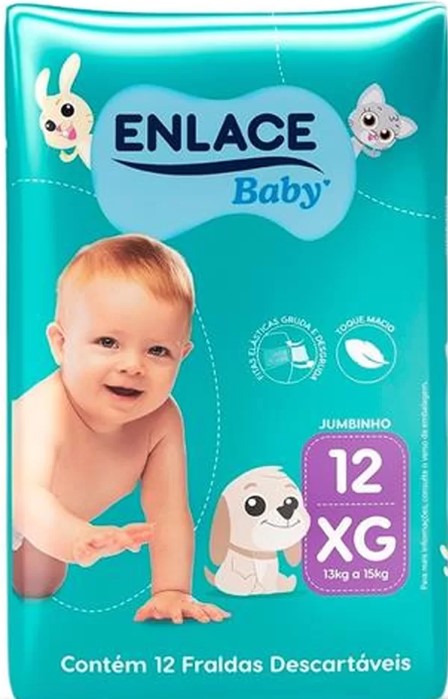 Fralda Descartável Enlace Baby Jumbinho Tamanho XG - com 12 Tiras - 3AS BABY
