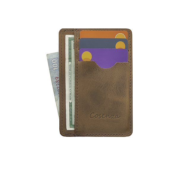 Carteira Masculina Compacta Porta Cartão Couro Legítimo - Caramelo
