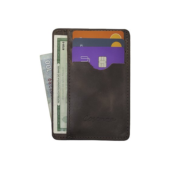 Carteira Masculina Compacta Porta Cartão Couro Legítimo - Café