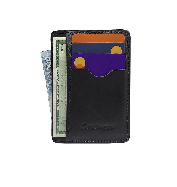 Carteira Masculina Compacta Porta Cartão Couro Legítimo - Preto