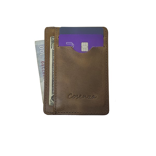 Carteira Masculina Compacta Porta Cartão Couro Legítimo - Caramelo