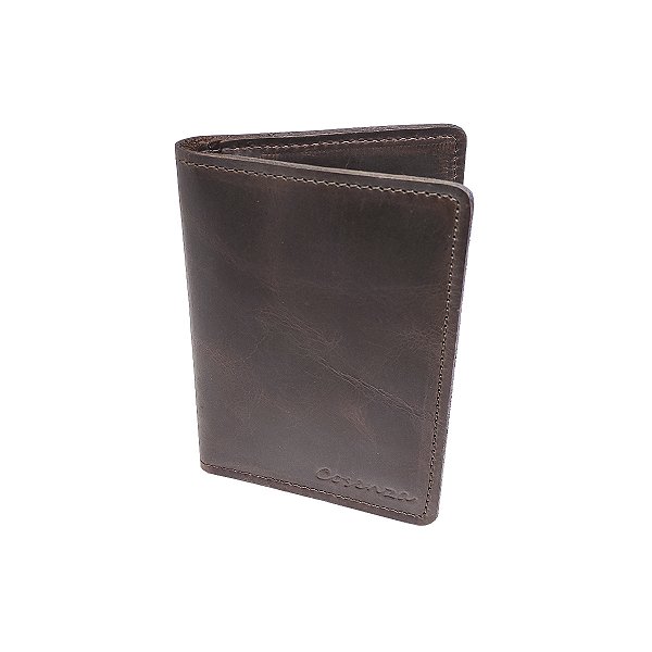 Carteira Masculina Porta Cartão Documento Cnh Rg Couro Legitimo - Café Fóssil