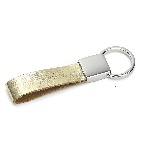 Chaveiro Masculino Com Argola Rebatível E Tira Em couro - Ouro