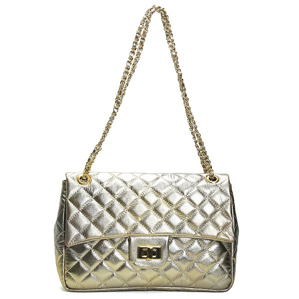 Bolsa Feminina Couro Legitimo Matelassê Grande Ouro Light