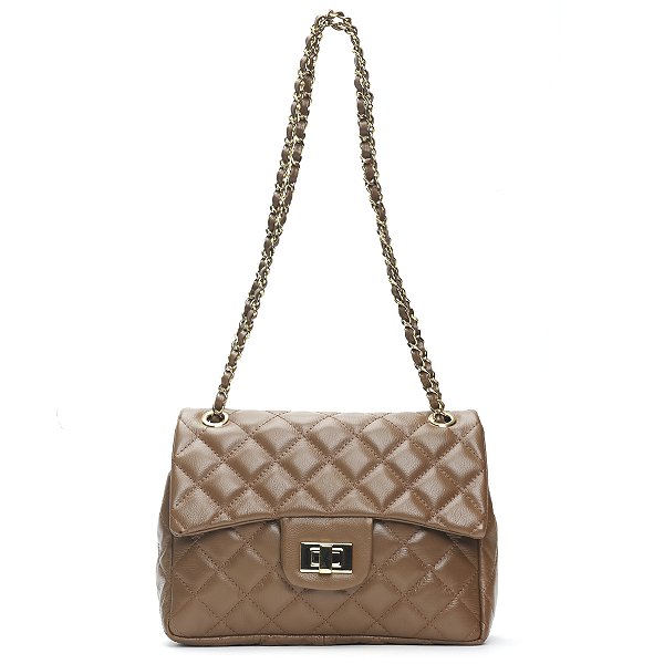 Bolsa Feminina Couro Legitimo Matelassê Média - Caramelo