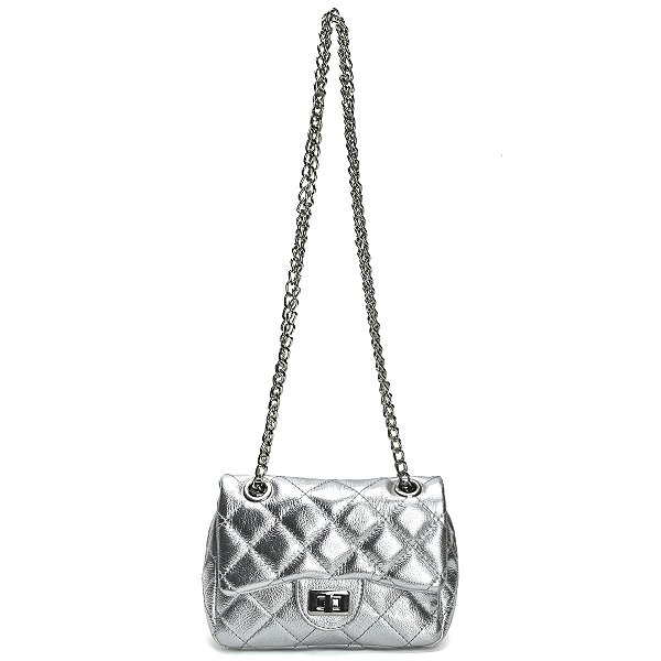 Bolsa Feminina Couro Legitimo Matelassê Mini Bag - Prata