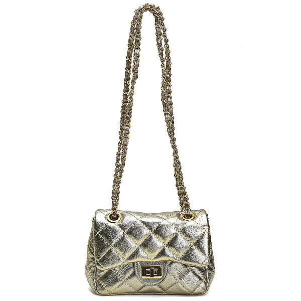 Bolsa Feminina Couro Legitimo Matelassê Mini Bag - Ouro Light