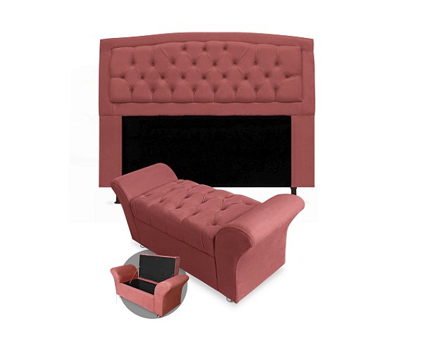 Kit Cabeceira Geovana e Calçadeira Veneza 140cm suede Vermelho