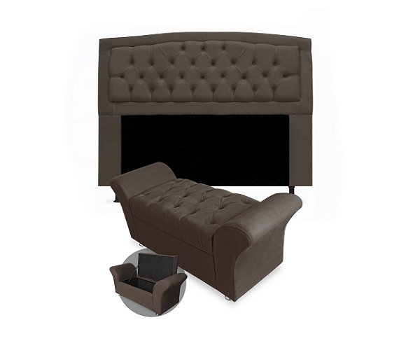 Kit Cabeceira Geovana e Calçadeira Veneza 100cm suede Marrom