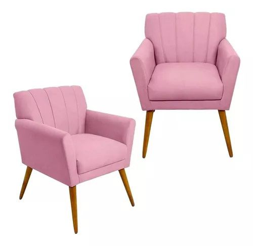 Kit 2 Poltronas Decorativa Cecília - Rosa Bebê