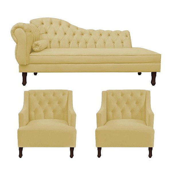 Divã Cancun 160cm Direito + 2 Poltronas Genesis Amarelo