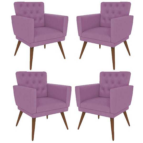 Kit 4 Poltronas Nina com Capitone - Rosa
