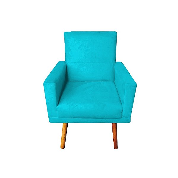 Poltrona Decorativa Nina com Rodapé Suede Azul Turquesa