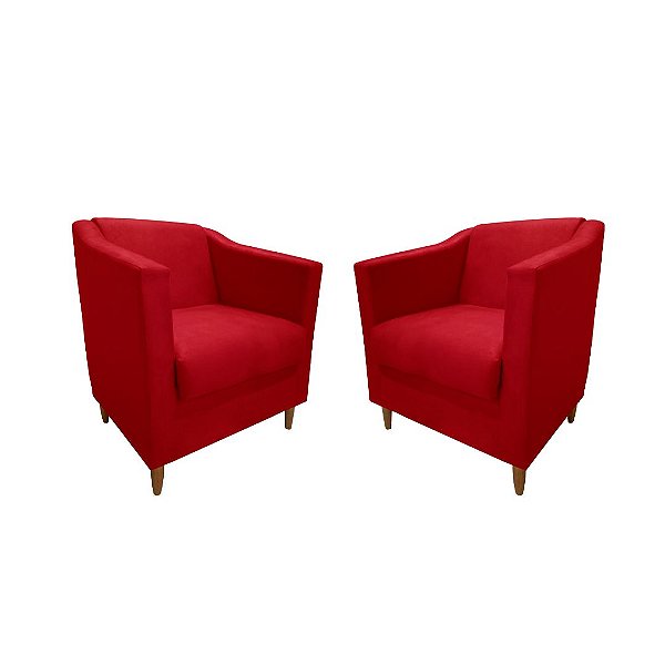 Kit 2 Poltronas Titânio Suede Vermelho