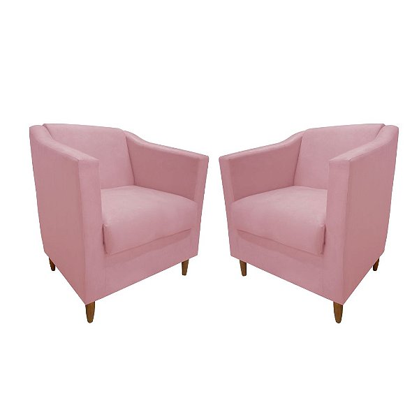 Kit 2 Poltronas Titânio Veludo Rosa