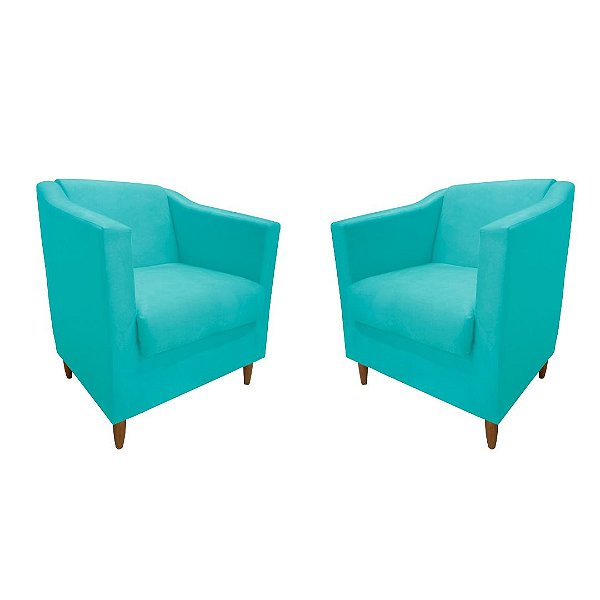 Kit 2 Poltronas Titânio Suede Azul Tiffany