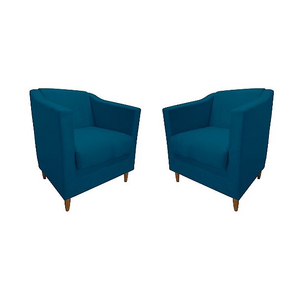Kit 2 Poltronas Titânio Suede Azul Royal