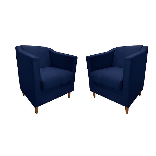 Kit 2 Poltronas Titânio Suede Azul Marinho